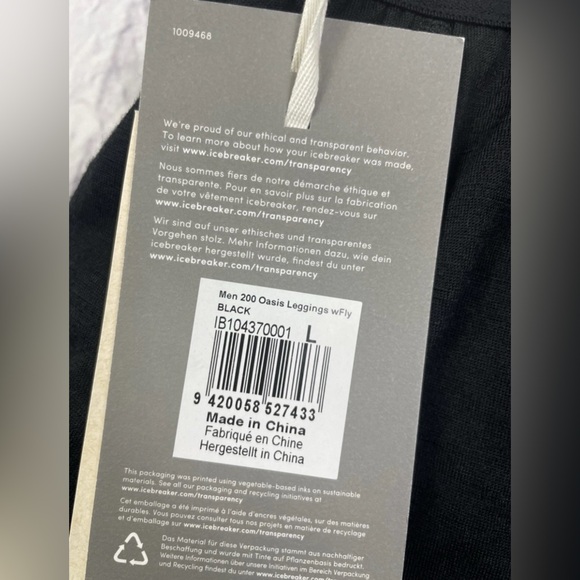 Icebreaker 200 Oasis Fly Leggings Mens Large Black 100% Merino Wool Thermal NWT - Picture 8 of 10